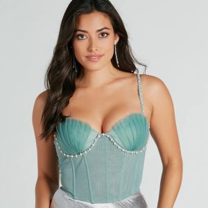 Dreamy Pearl And Rhinestone Trim Bustier Top