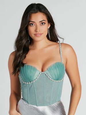 Dreamy Pearl And Rhinestone Trim Bustier Top