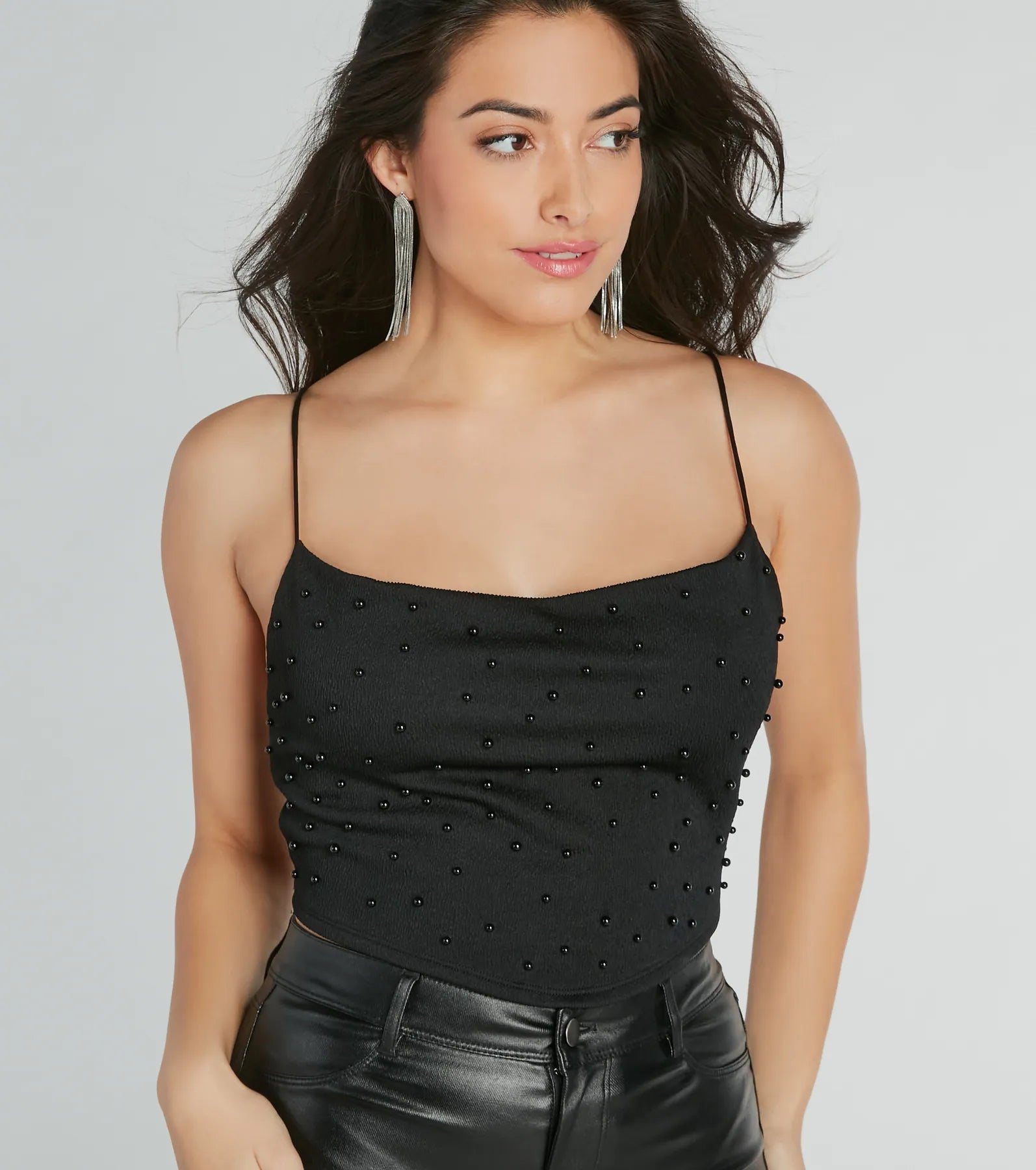 Deluxe Posh Strappy Back Faux Pearl Crop Top - Image 5
