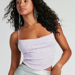 Deluxe Posh Strappy Back Faux Pearl Crop Top
