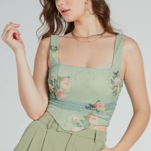 Blooming Beauty Floral Ruched Mesh Corset Top