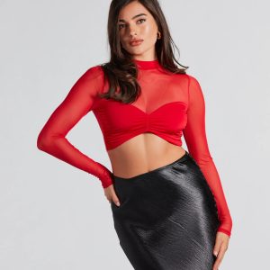 Sultry And Sheer Mesh Long Sleeve Crop Top