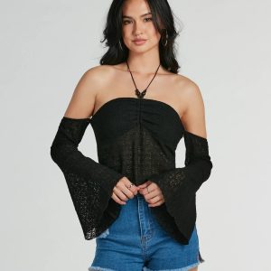 Getaway Attitude Off-The-Shoulder Crochet Top
