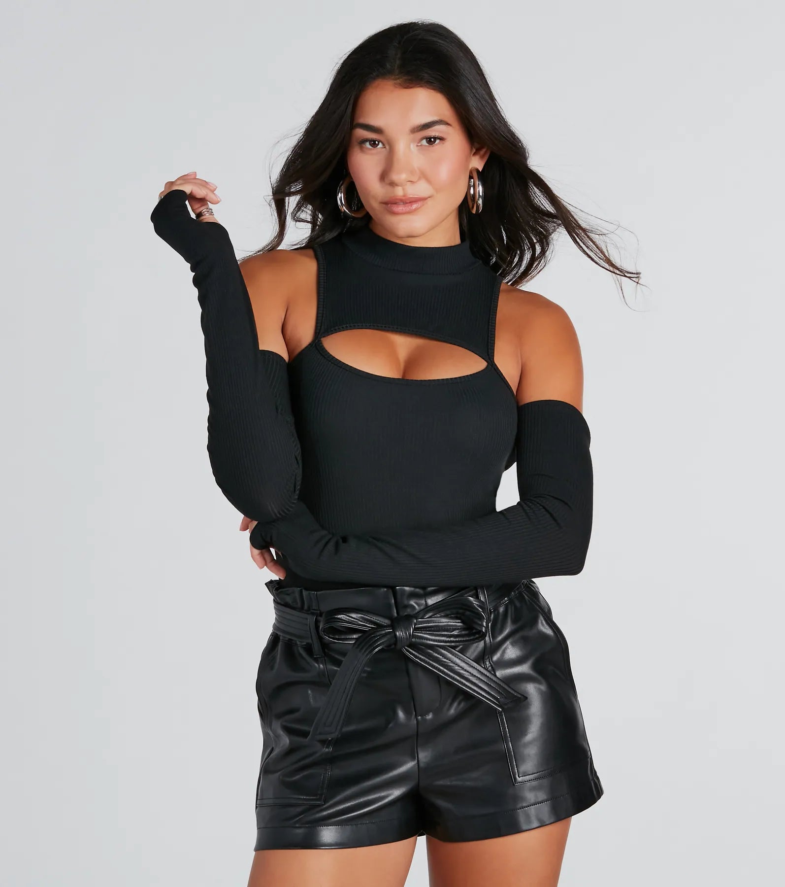 Catch Glances Mock Neck Cold-Shoulder Bodysuit - Image 3