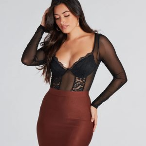 Exquisite Taste Lace Mesh Long Sleeve Bodysuit