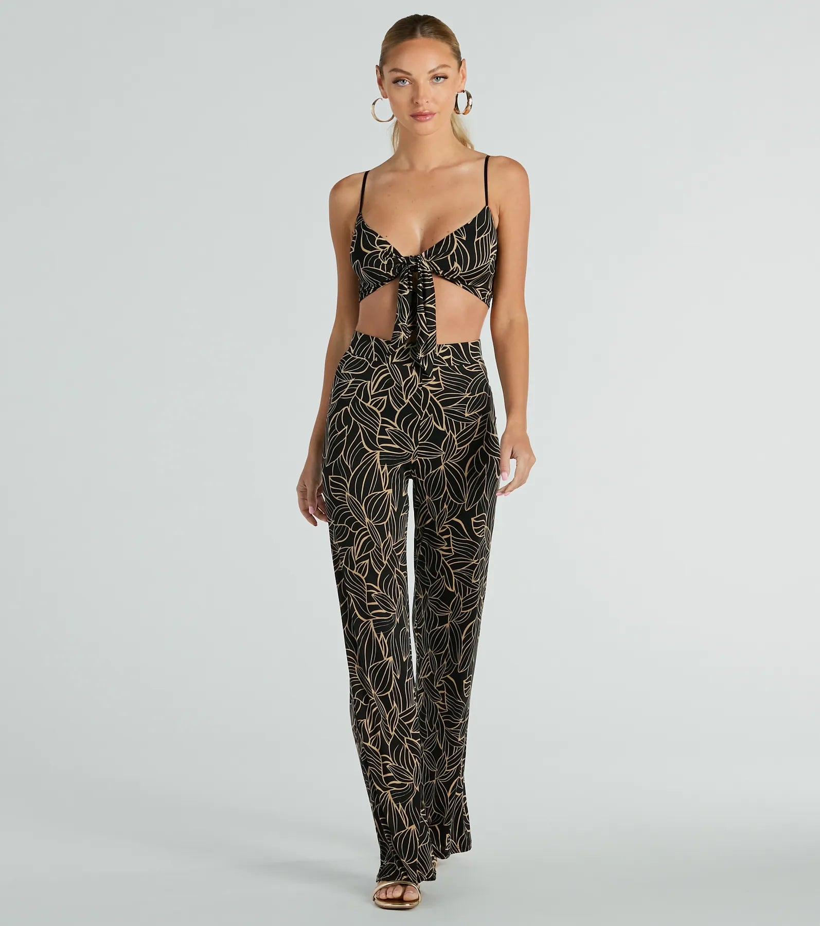 Island Sun Tropical Tie Front Crop Top - Image 4