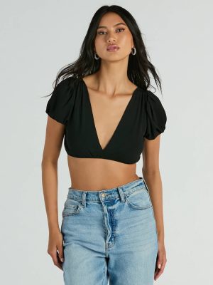 Adorable Allure Puff Sleeve Tie-Back Crop Top