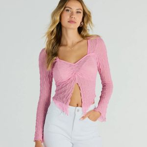 Don't Tempt Me Textured Slit Crop Top