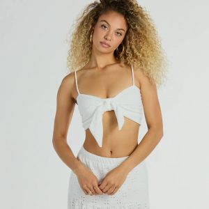 Spring Breeze Sweetheart Tie Eyelet Crop Top