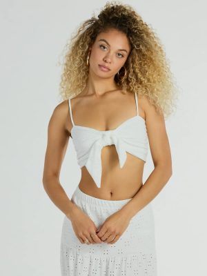 Spring Breeze Sweetheart Tie Eyelet Crop Top