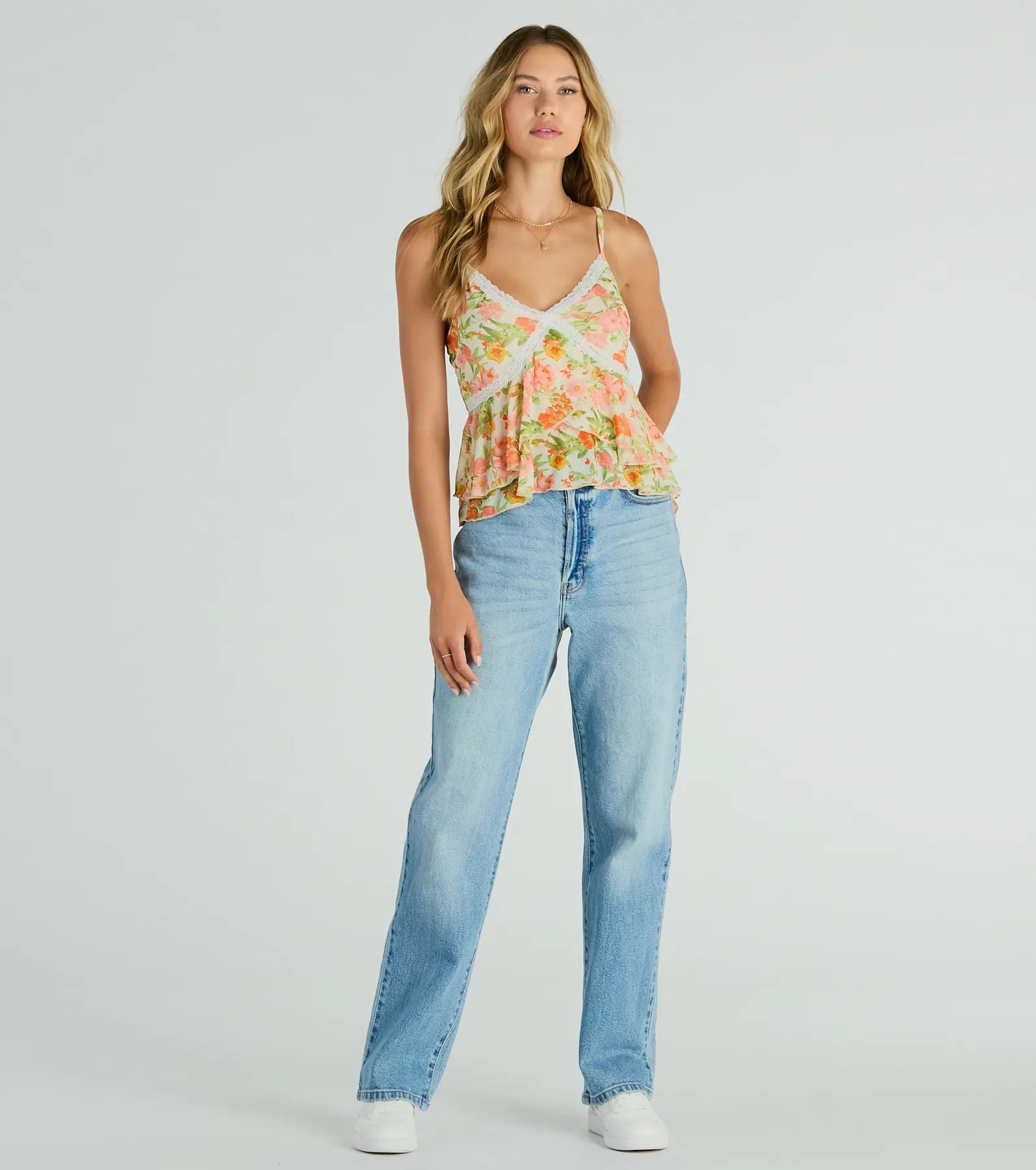 Pretty Presence Floral Lace Trim Crop Top - Image 3