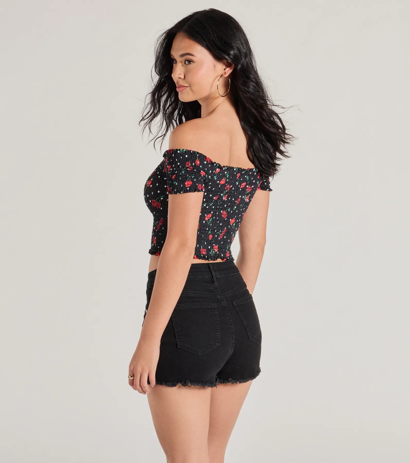 Sweet Like Cherries Lace-Up Off-The-Shoulder Top - Image 2