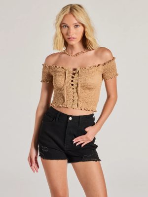 Sweet As You Off-The-Shoulder Lace-Up Crop Top