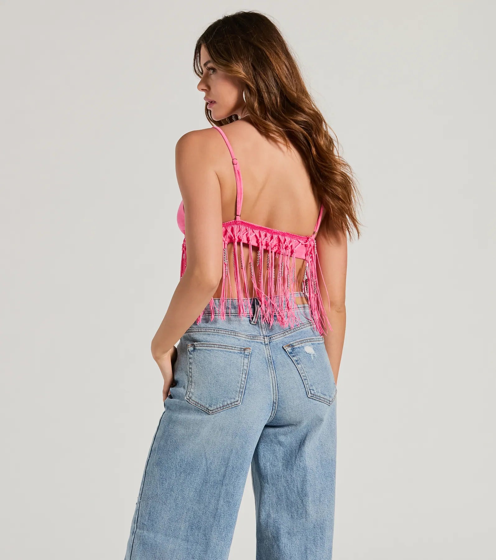Fringed Out Triangle Fringe Beaded Crop Top - Image 2