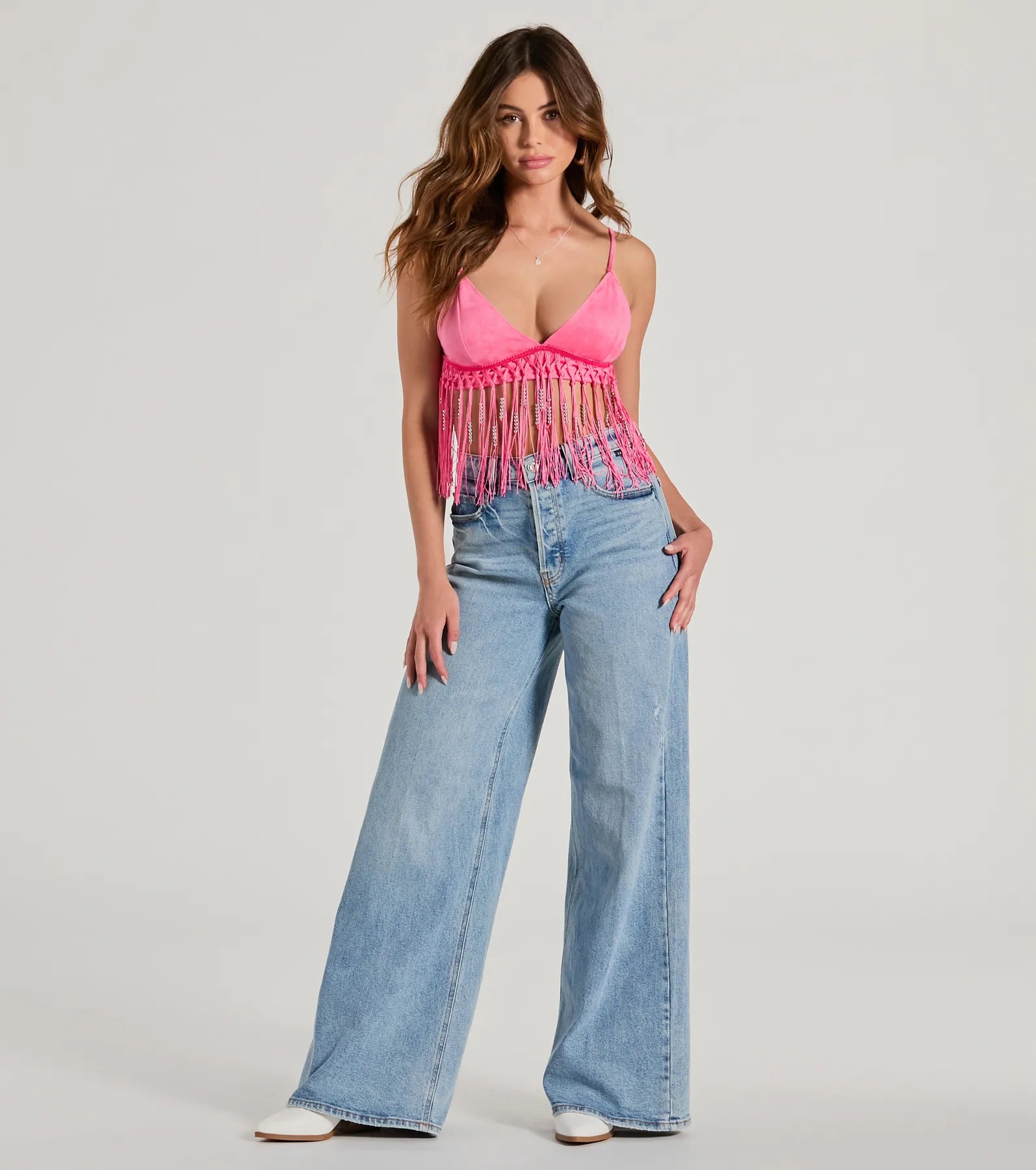 Fringed Out Triangle Fringe Beaded Crop Top - Image 4