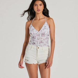 Pick Me Halter Floral Eyelet Crop Top