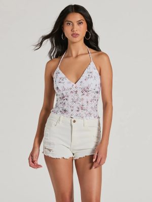 Pick Me Halter Floral Eyelet Crop Top