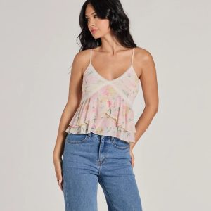 Flirty Ruffled Floral Mesh Lace Trim Top