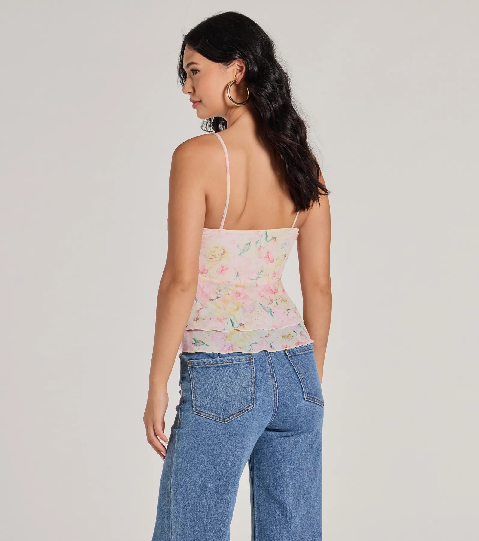 Flirty Ruffled Floral Mesh Lace Trim Top - Image 2