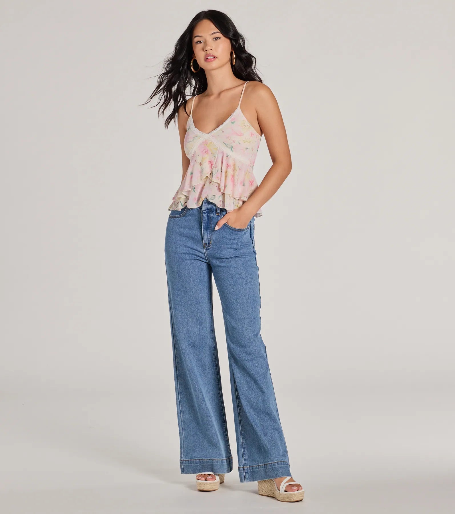 Flirty Ruffled Floral Mesh Lace Trim Top - Image 3