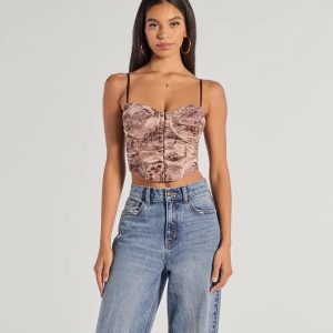 Stunning View Scenic Print Mesh Bustier Top