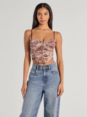 Stunning View Scenic Print Mesh Bustier Top