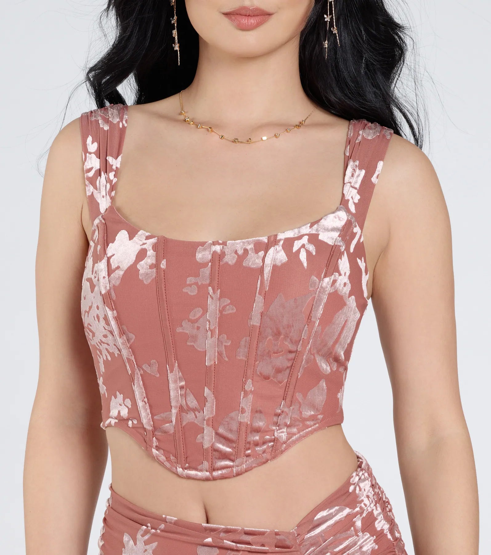 Forever In Love Floral Velvet Burnout Corset Top - Image 4