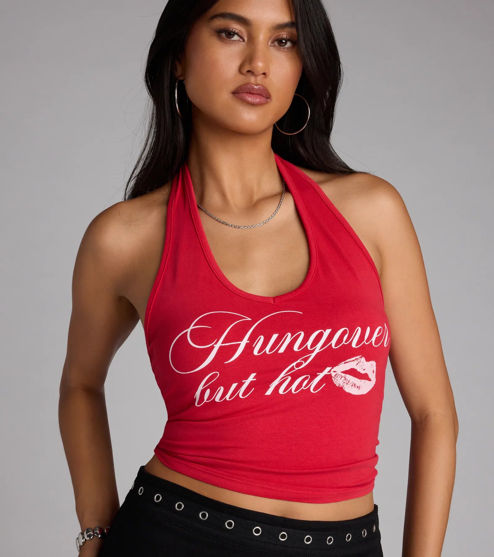 Hungover But Hot Graphic Halter Top - Image 4