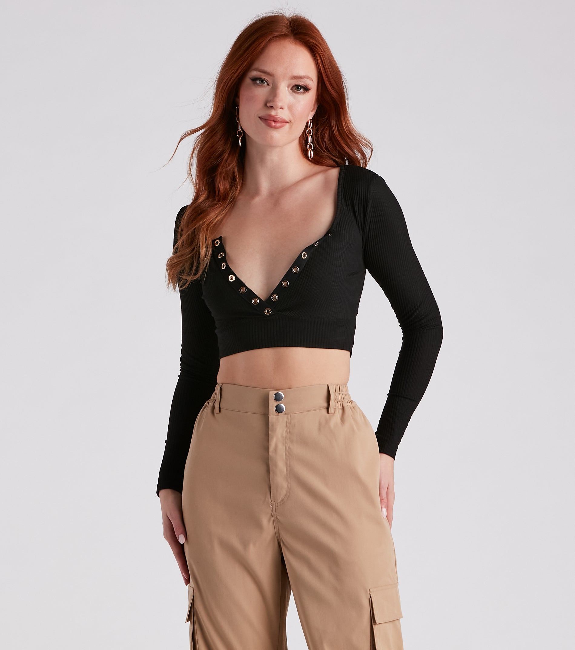 Stylish Staple Henley Crop Top - Image 5