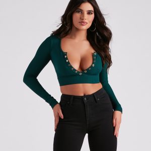 Stylish Staple Henley Crop Top