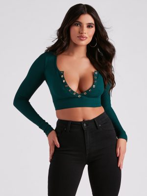 Stylish Staple Henley Crop Top