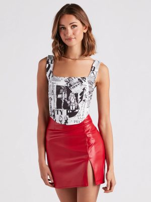 All Eyes On You Newspaper Print Corset Top