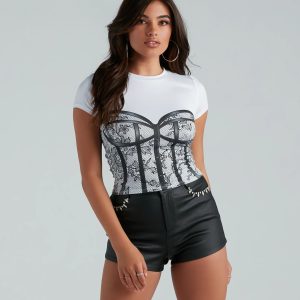 Fashion Forward Babe Graphic Lace Bustier Tee
