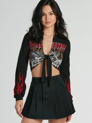 Flame Racer Tie-Front Graphic Crop Top