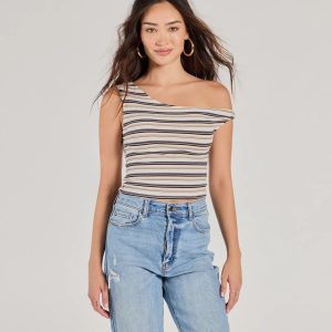 Trendy Twist One-Shoulder Striped Crop Top