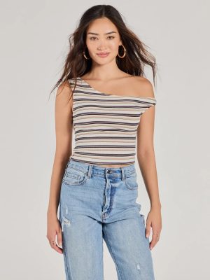 Trendy Twist One-Shoulder Striped Crop Top