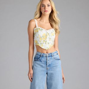 Off The Vine Lace Trim Rose Print Bustier