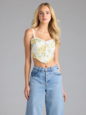 Off The Vine Lace Trim Rose Print Bustier