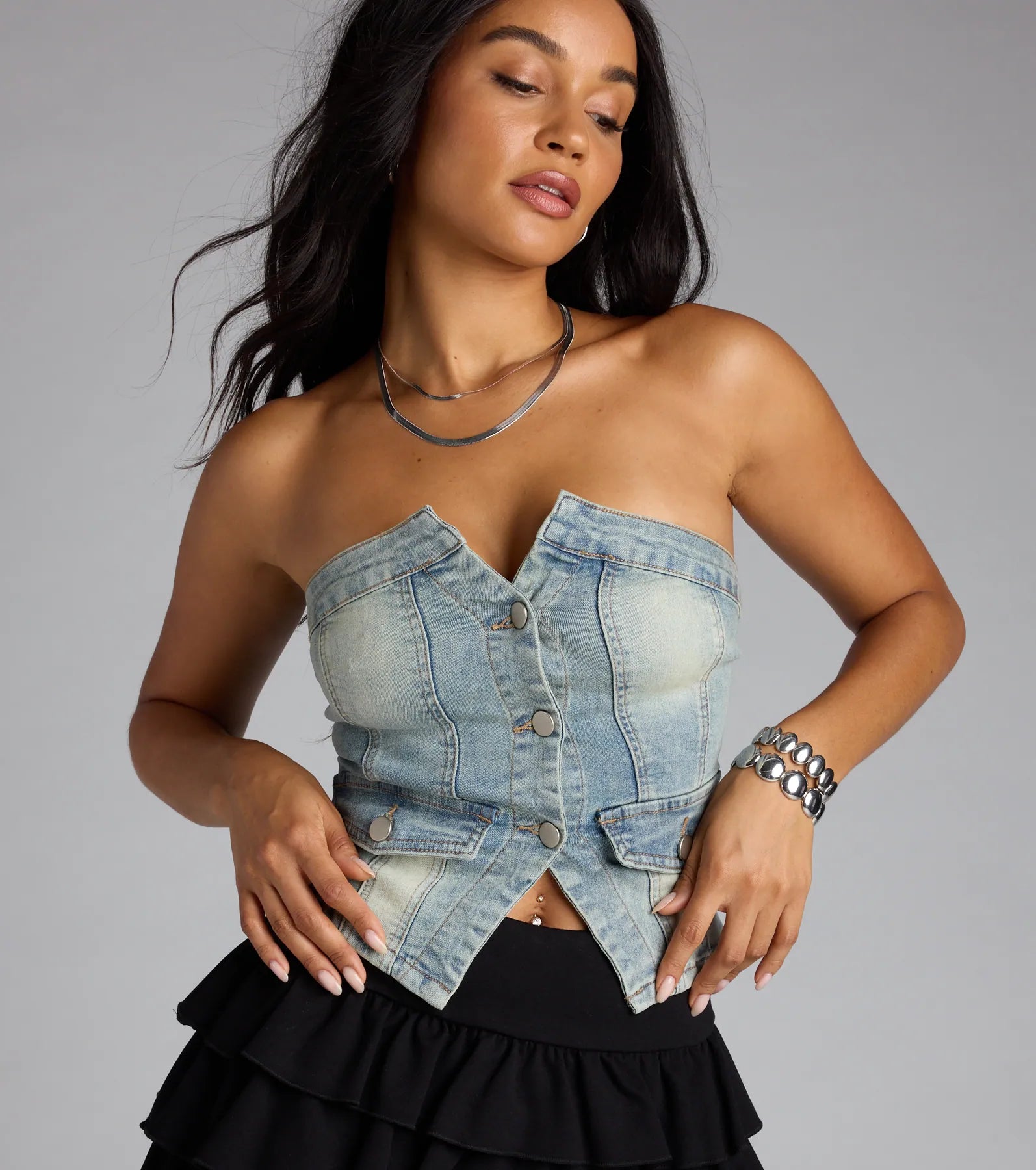 Got The Blues Strapless Denim Crop Top - Image 4