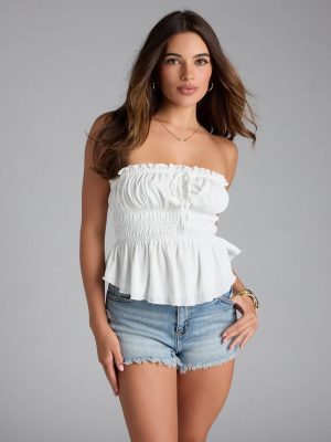 Sweet Fantasy Crepe Peplum Tube Top