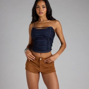 Trendy Allure Denim Lace-Up Corset Top