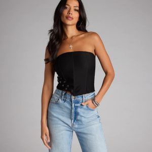 Tie It Up Strapless Lace Up Corset Top