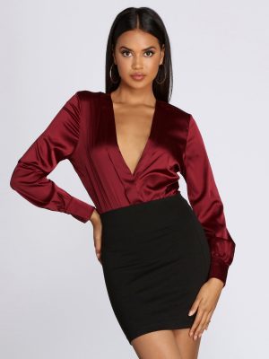 Satin Chic Wrap Front Bodysuit