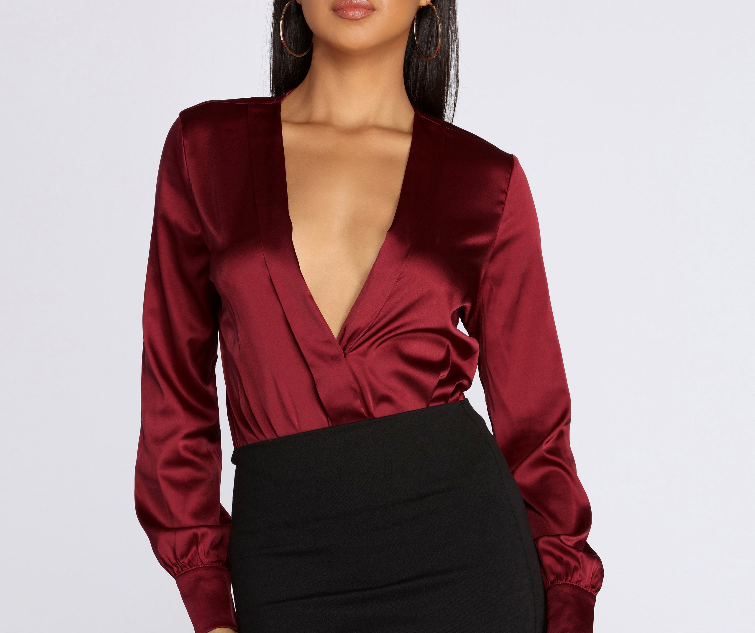 Satin Chic Wrap Front Bodysuit - Image 5