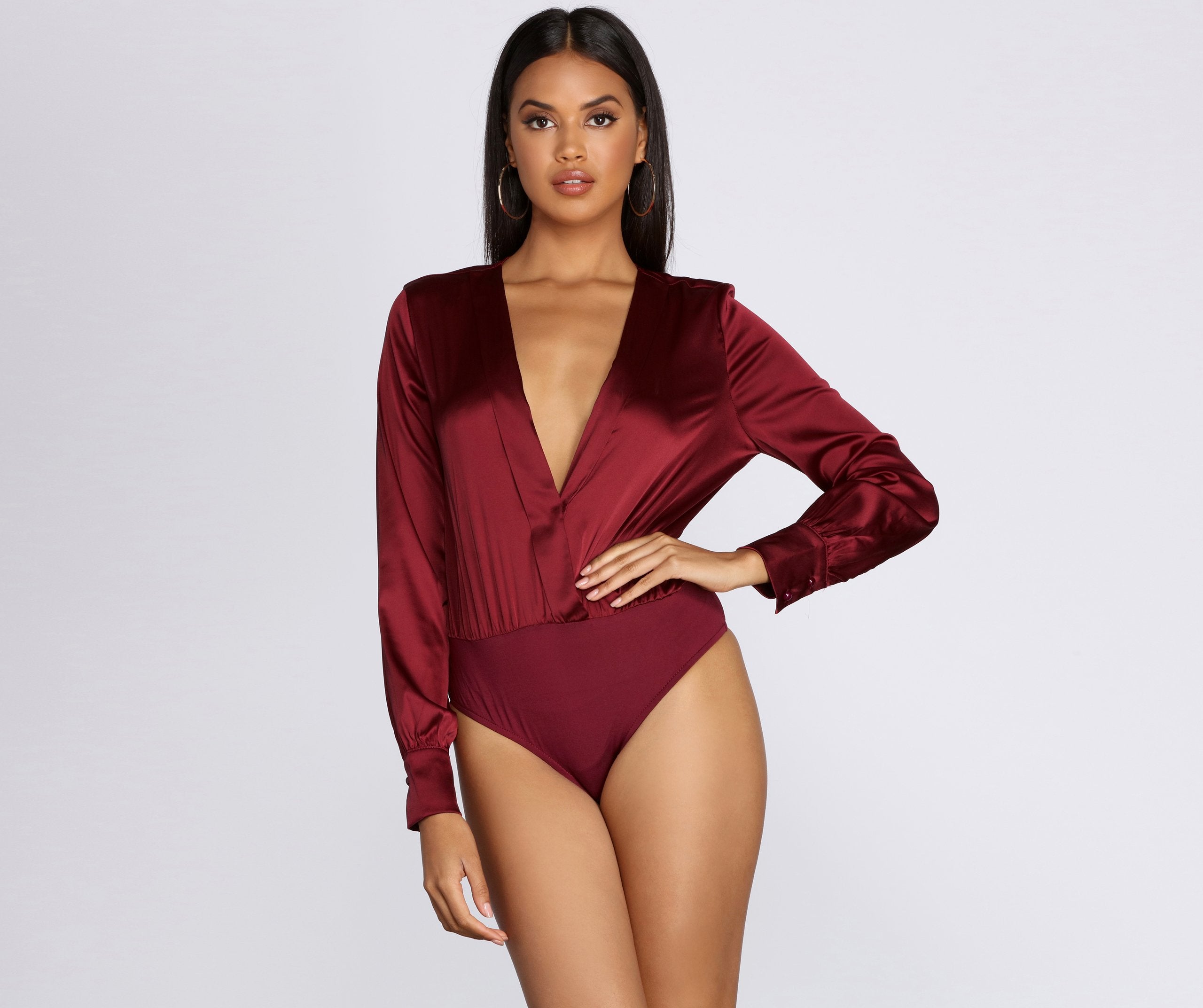 Satin Chic Wrap Front Bodysuit - Image 4