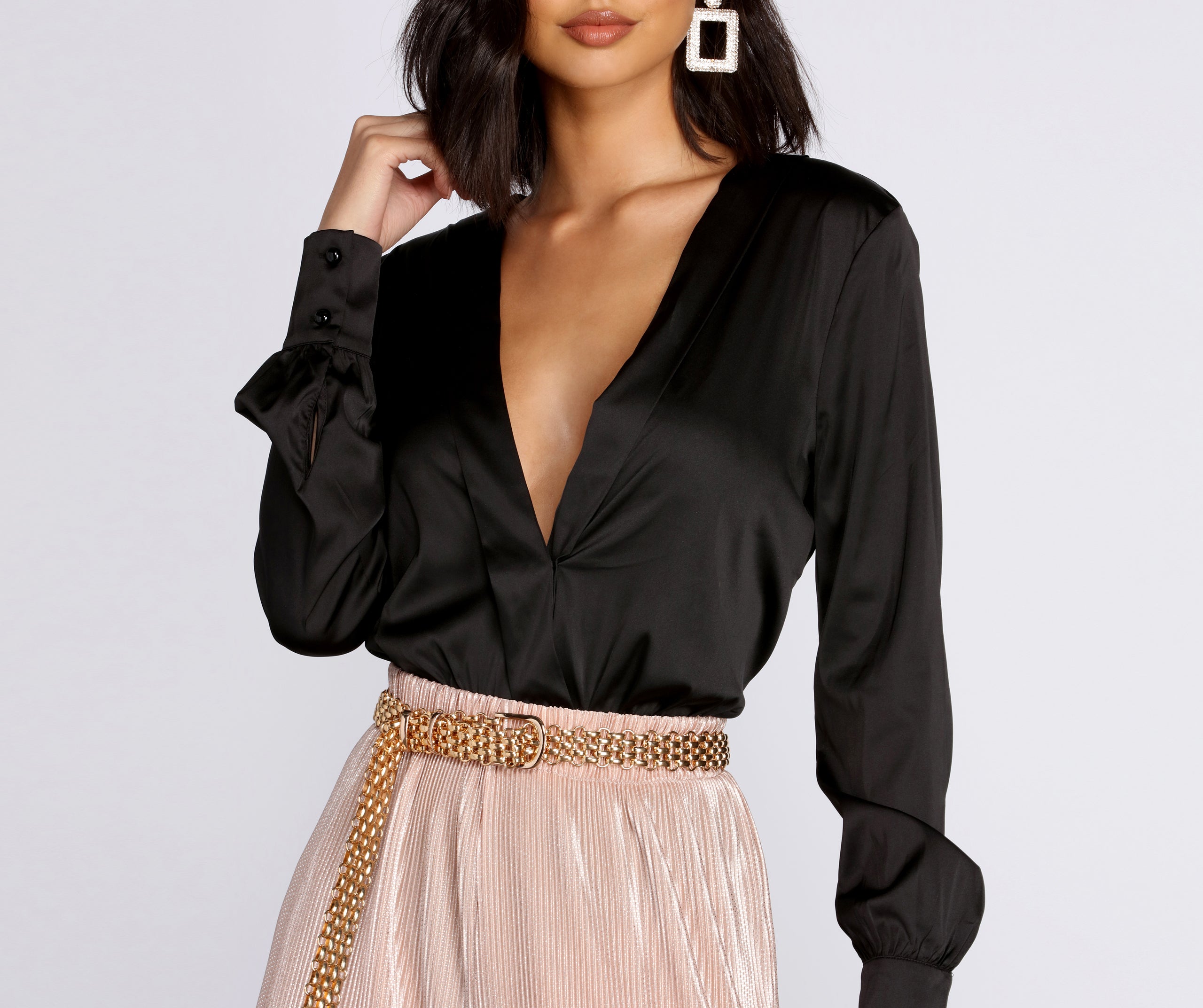 Satin Chic Wrap Front Bodysuit - Image 9