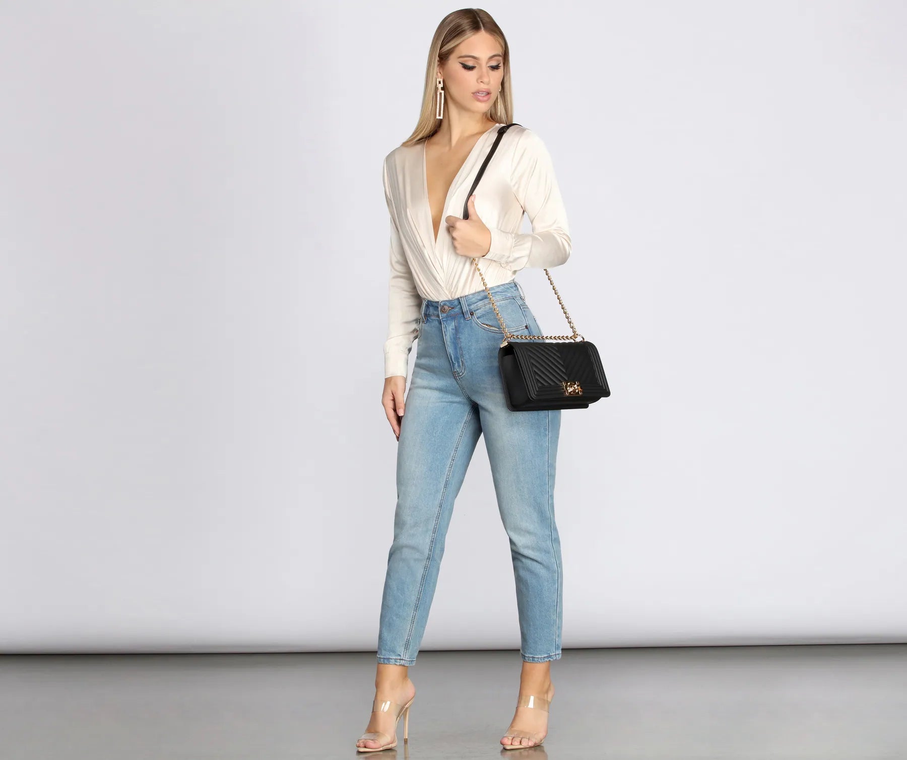 Sleek Satin Surplice Bodysuit - Image 3