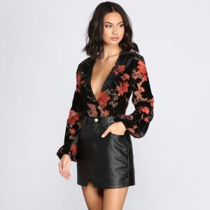 Beloved Velvet Floral Burnout Bodysuit