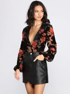 Beloved Velvet Floral Burnout Bodysuit
