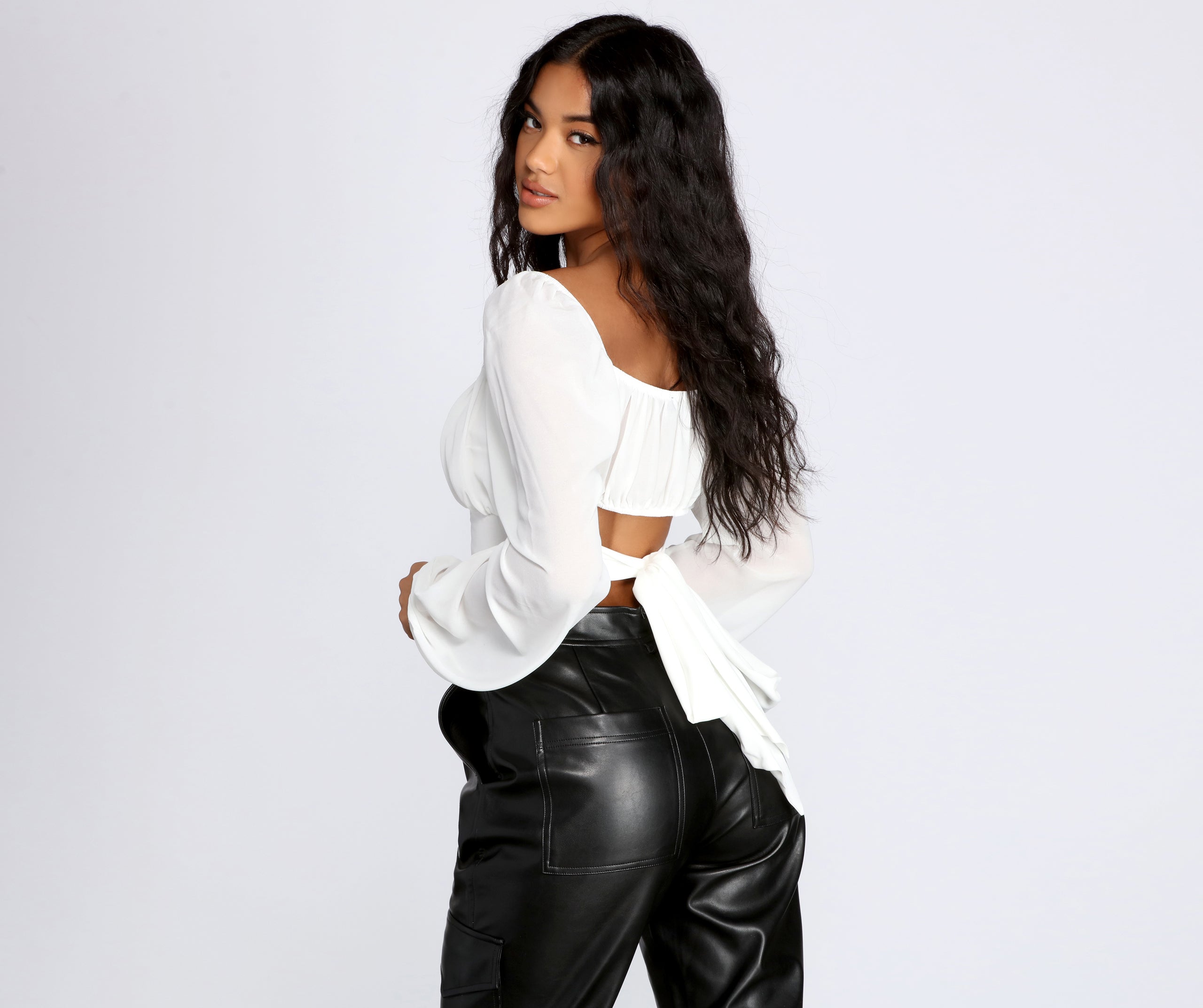 Pretty Pleated Tie Waist Blouse - Image 6